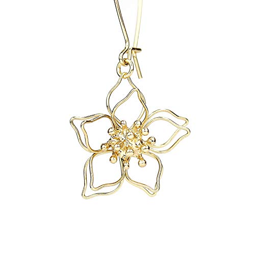 Pomina Lightweight Floral Petal Hook Dangle Drop Earrings Gold Wire Flower Hoop Earrings for Women Teen Girls