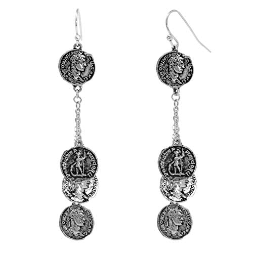 Pomina Vintage Greek Style Cluster Coin Drop Earrings Boho Chandelier Coin Dangle Drop Earrings for Women