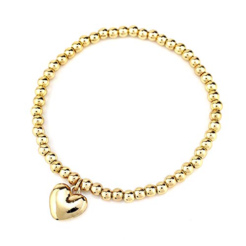 POMINA Love Heart Gold Charm Beaded Stretch Bracelet for Women Girls Teens