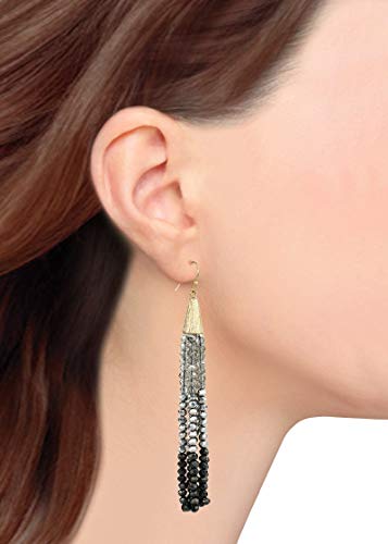 Pomina Tri Color Beaded Crystal Tassel Earrings for Women
