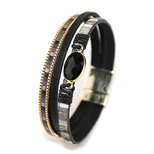 POMINA Multilayer Leather Wrap Bracelet Boho Leather Cuff Magnetic Bangle Bracelet for Women Teen Girls