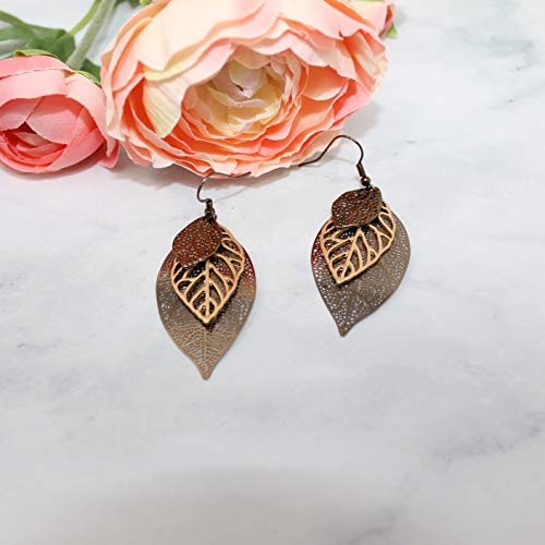 Pomina Choco Gold Fashion Fall Leaf Boho Earrings Gold Silver Two Tone Filigree Leaf Dangle Drop Earrings for Women Girls