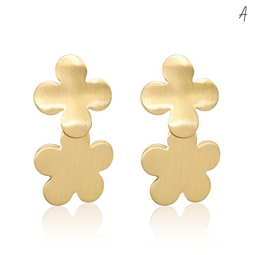 Pomina Double Quatrefoil Clover Drop Earrings Satin Gold Geometric Flower Earrings for Women Teen Girls