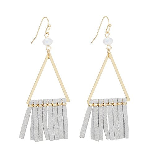 Pomina Frindge Suede Tassel on Triangle Drop Earrings