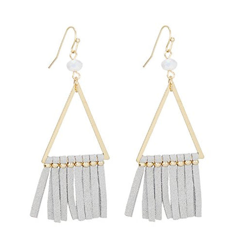 Pomina Frindge Suede Tassel on Triangle Drop Earrings