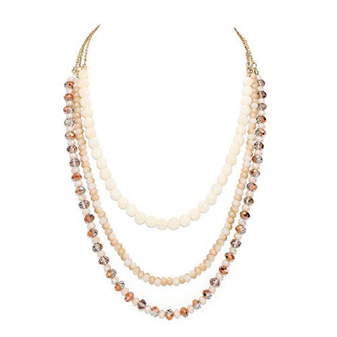 Pomina Triple Multi Layered Beaded Necklace Crystal Beads Statement Strand Necklace for Women
