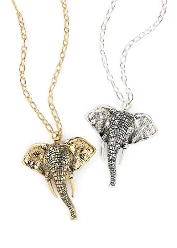 POMINA Good Luck Elephant Necklace Boho Vintage Safari Elephant Pendant Link Chain Long Necklace for Women Girls Teens