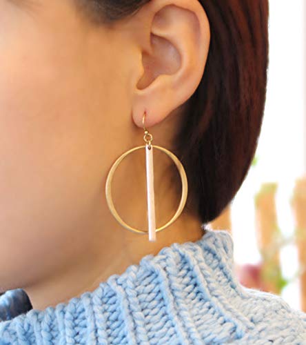 Pomina Two Tone Circle and Bar Drop Earrings for Women