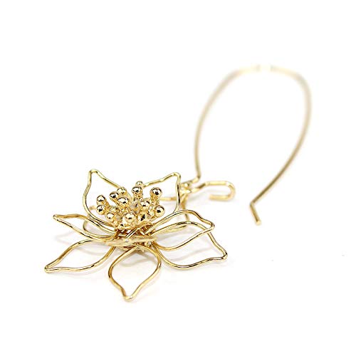 Pomina Lightweight Floral Petal Hook Dangle Drop Earrings Gold Wire Flower Hoop Earrings for Women Teen Girls