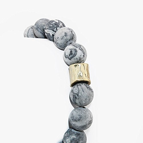 Cosmic Natural Stone Stretch Bracelet with Gold Plated Bar for Women Men