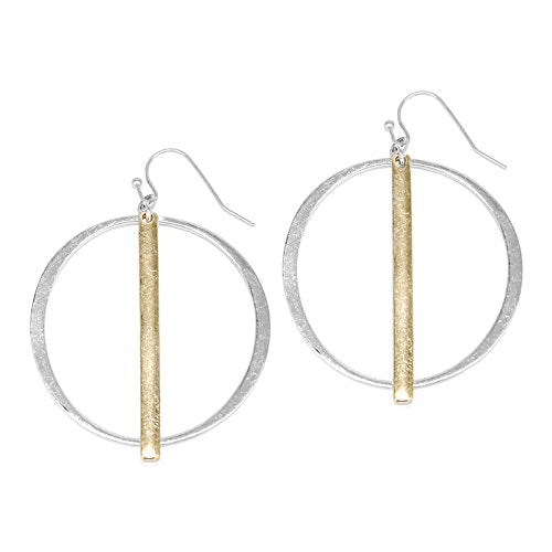 Pomina Two Tone Circle and Bar Drop Earrings for Women