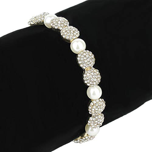 Pomina Pave Crystal and Pearl Beaded Stretch Bracelet for Women