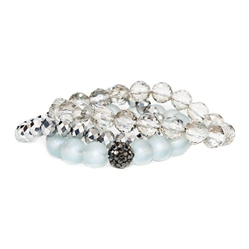 POMINA Stackable Multi Layering Crystal Glass Beaded Stretch Bracelets for Women, Set of 3