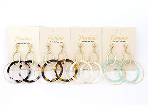 Pomina Geometric Dangle Drop Earrings, Mottled Acrylic Resin Double Hoop Summer Earrings for Women