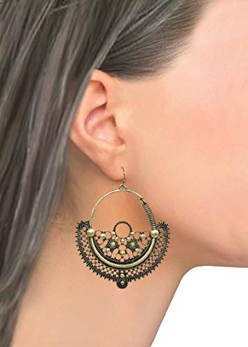 Pomina Burnished Gold Plated Bohemian Steampunk Style Drop Earrings