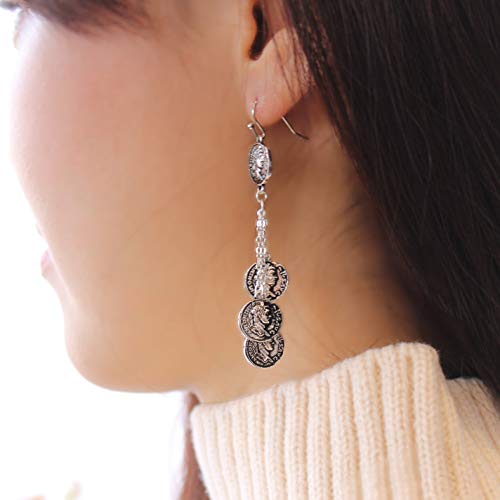 Pomina Vintage Greek Style Cluster Coin Drop Earrings Boho Chandelier Coin Dangle Drop Earrings for Women