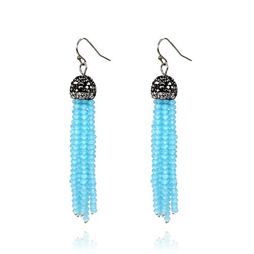 Pomina Crystal Beaded Tassel Drop Earrings