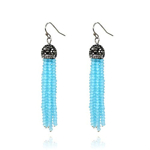 Pomina Crystal Beaded Tassel Drop Earrings
