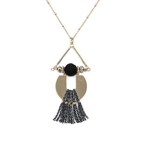 POMINA Geometric Pendant with Stone and Thread Long Chain Necklaces