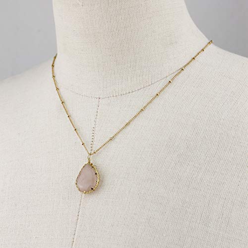 Pomina Natural Grey Agate Semi Precious Stone Teardrop Pendant Short Necklace for Women, 18 inches