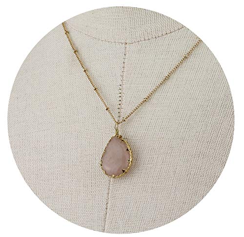 Pomina Natural Grey Agate Semi Precious Stone Teardrop Pendant Short Necklace for Women, 18 inches