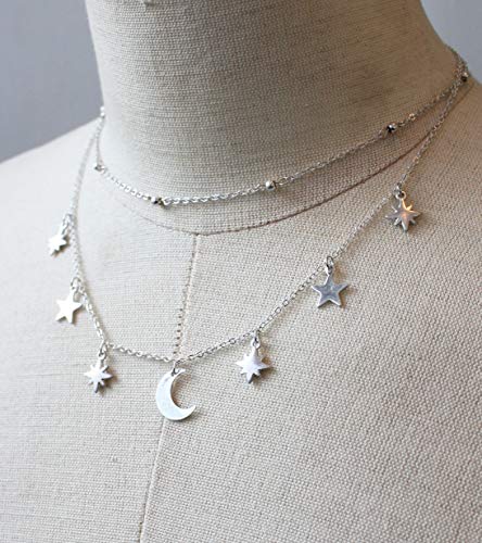 POMINA Dainty Gold Chain Choker Star Moon Charm Necklace Boho Style Double Layered Necklace for Women Girls