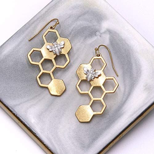POMINA Gold Honeycomb Bumblebee Dangle Earring for Women Teen Girls