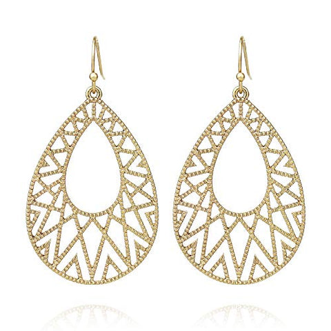 POMINA Geometric Gold Filigree Open Teardrop Dangle Earrings for Women