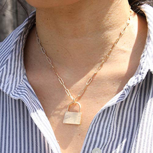 Pomina Gold Lock Pendant Necklace Padlock Cable Link Thick Chain Necklace for Women Girls Teens