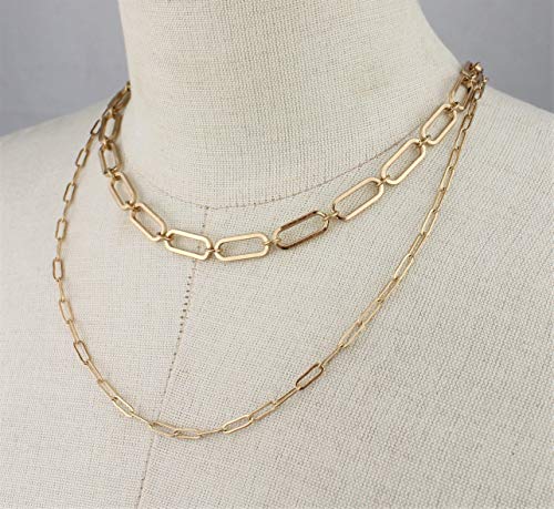 Pomina Worn Gold Silver Thick Chunky Fashion Chain Necklace Carabiner Lock Pendant Paperclip Link Cuban Chain Necklace for Women Men