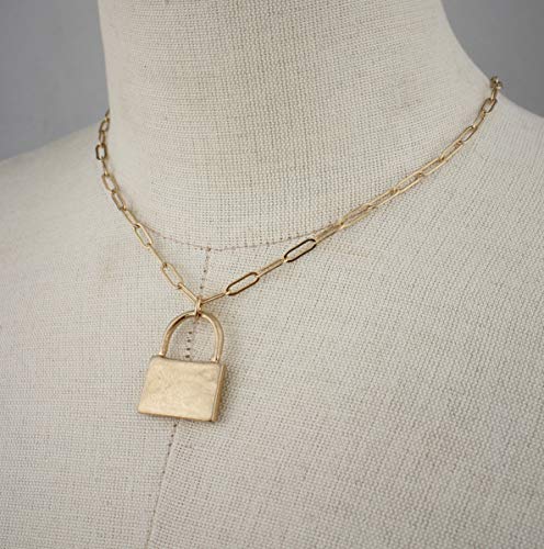 Pomina Gold Lock Pendant Necklace Padlock Cable Link Thick Chain Necklace for Women Girls Teens