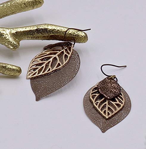 Pomina Choco Gold Fashion Fall Leaf Boho Earrings Gold Silver Two Tone Filigree Leaf Dangle Drop Earrings for Women Girls
