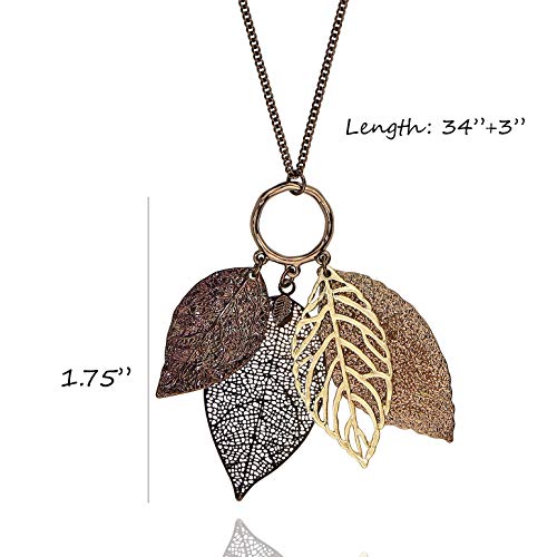 Pomina Gold Silver Two Tone Filigree Leaf Pendant Long Necklace Chic Pendant Chain Necklace for Women