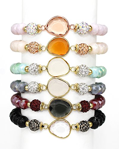 POMINA Faceted Glass Beaded Stretch Bracelets with Multi Pave Balls for Women