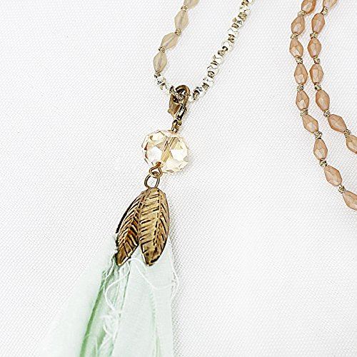 POMINA Glass Beaded Natural Stone Beaded Necklace Fabric Tassel Long Necklaces Sweater Long Necklace for Women, 36 Inches