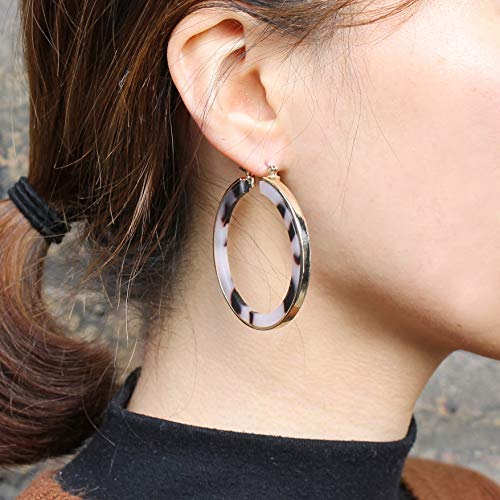 Pomina Tortoise Resin Hoop Earrings set in Gold-Tone Metal. Acrylic Classic Hoop Earrings for Women