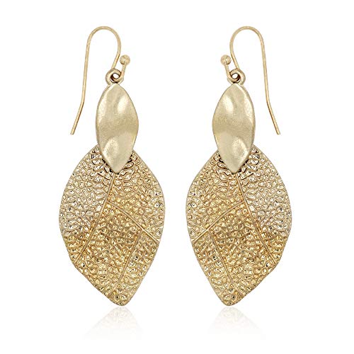 Pomina Gold Silver Filigree Leaf Chic Dangle Drop Earring for Women