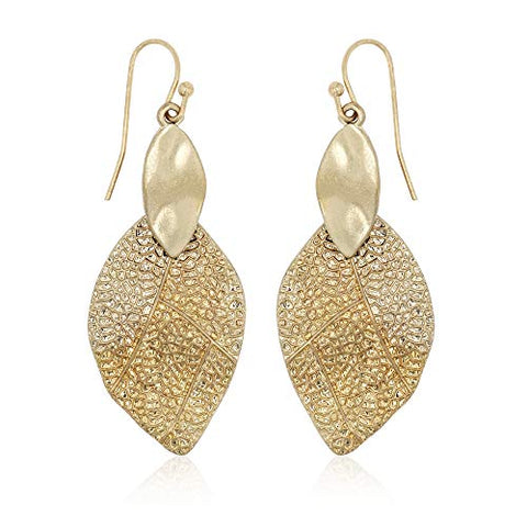 Pomina Gold Silver Filigree Leaf Chic Dangle Drop Earring for Women
