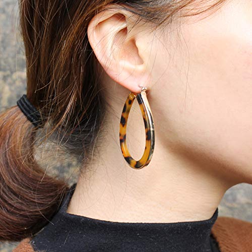 Pomina Tortoise Geometric U Shape Acrylic Earrings set in Gold-Tone Metal. Resin Hoop Earrings for Women