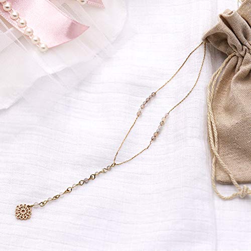 POMINA Dainty Stone Beaded Lariat Necklace Y Necklace for Women Girls Teens