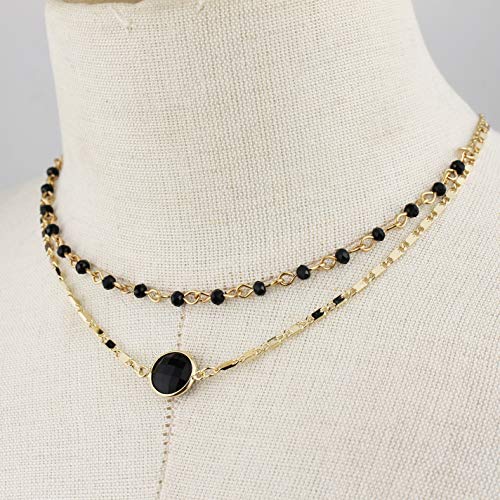POMINA Multi Layer Multi Faceted Circle and Crystal Bead Chain Short Necklace
