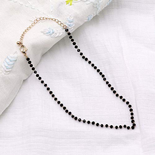 POMINA Dainty Black Beaded Choker Necklace, Delicate Beaded Chain Short Necklace for Women Girls Teens