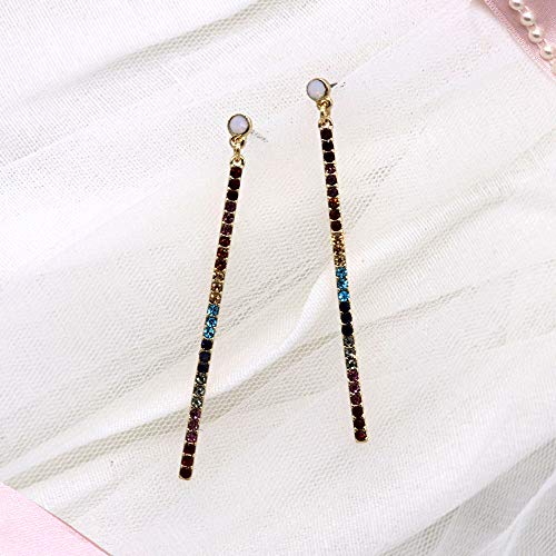 Pomina Colorful Crystal Long Thin Teardrop Dangle Drop Bar Earrings for Women