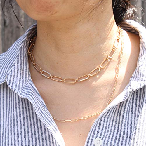 Pomina Worn Gold Silver Thick Chunky Fashion Chain Necklace Carabiner Lock Pendant Paperclip Link Cuban Chain Necklace for Women Men