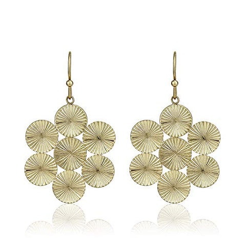 Pomina Lightweight Geometric Floral Coin Cluster Estate Dangling Drop Earrings