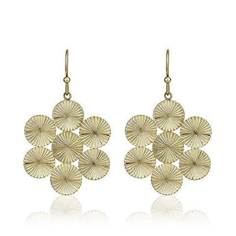 Pomina Lightweight Geometric Floral Coin Cluster Estate Dangling Drop Earrings
