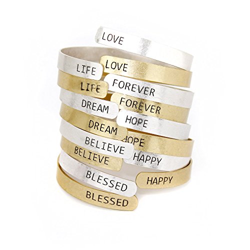 POMINA Inspirational Message Engraved Cuff Bangle Bracelet Mantra Cuff Bangle Friend Encouragement Gift