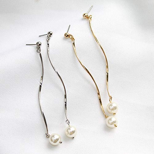 Pomina Lightweight Pearl Long Linear Dangle Drop Earrings for Women