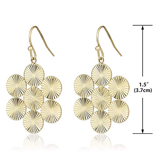Pomina Lightweight Geometric Floral Coin Cluster Estate Dangling Drop Earrings
