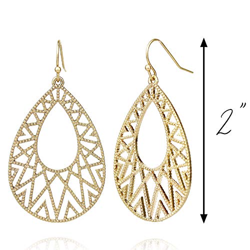 POMINA Geometric Gold Filigree Open Teardrop Dangle Earrings for Women